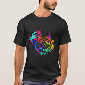 Camiseta Instrumento Corno Musical Francês Colorido para o