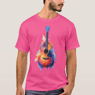 Camiseta Instrumento de Guitarra de Aquarela Com Salpico Ac