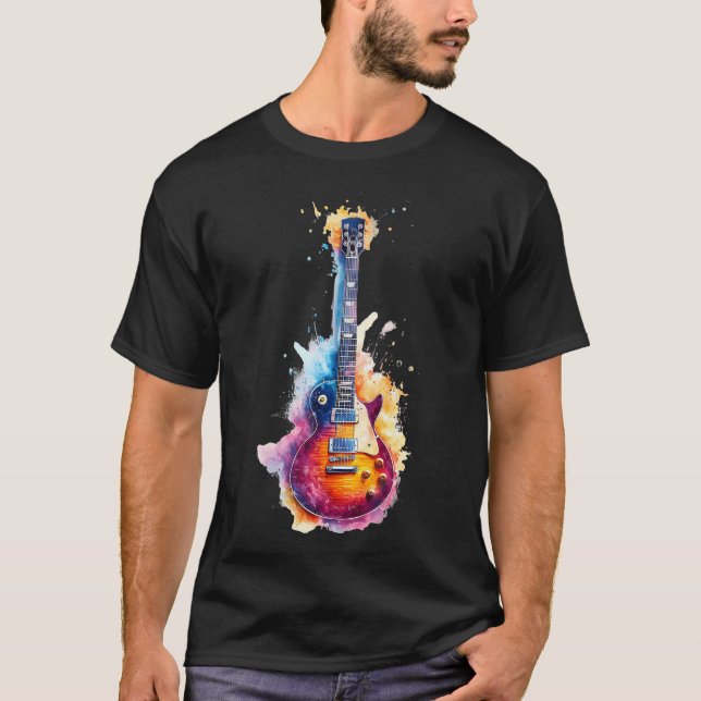 Camiseta Instrumento de Guitarra de Aquarela Com Splash Elé (Frente)