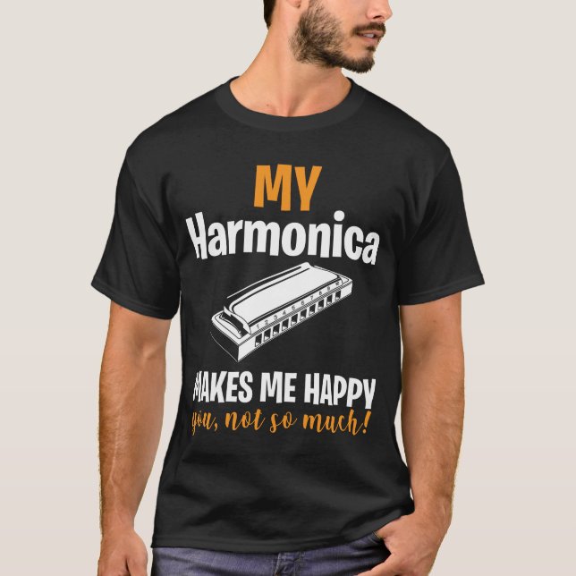 Camiseta Instrumento de sorte para músicos Harmonica blues (Frente)