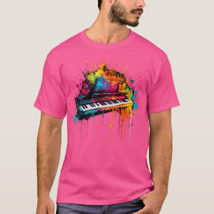 Camiseta Instrumento de Teclado Sobre Teclado Pintado Color