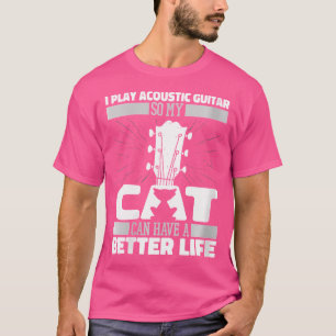 Camiseta Instrumento Gato Guitarista Feminina - Violão Acús
