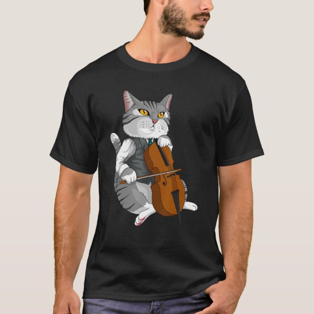 Camiseta Instrumento musical Cat Playing Cello Violin (Frente)