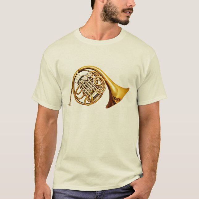 Camiseta Instrumento musical da trompa francesa de bronze (Frente)