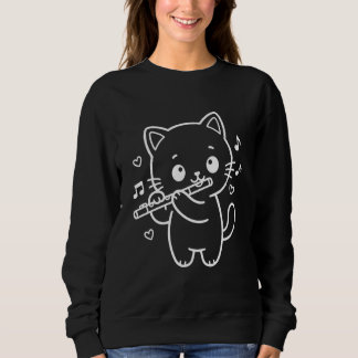 Camiseta Instrumento Musical de Flauta Tocando Gato Kawaii