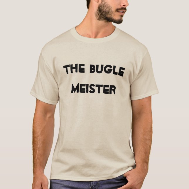 Camiseta Instrumento Musical Engraçado de Bugle Meister (Frente)