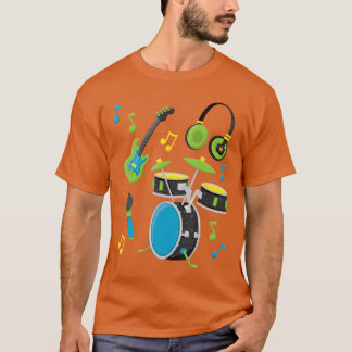 Camiseta Instrumentos Musicais Guitarra Bateria para menina