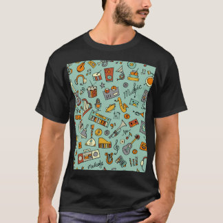 Camiseta Instrumentos musicais, padrão de esboço vintage.