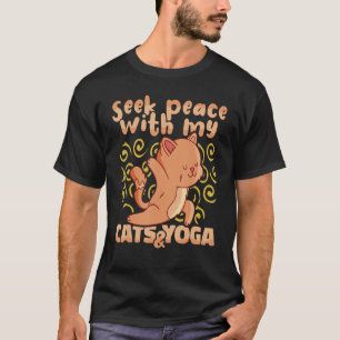 Camiseta Instrutor de Yoga Busca Paz com meus Gatos e Yoga