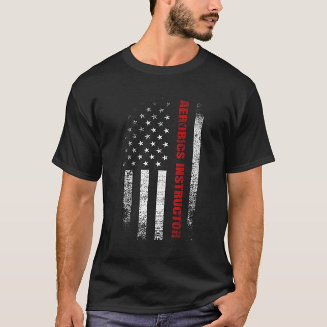 Camiseta Instrutor Vintage American Flag Aerobics Roupa (Frente)