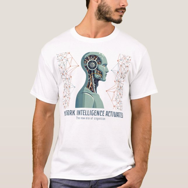 Camiseta Inteligência de rede ativada - Robô futurístico (Frente)
