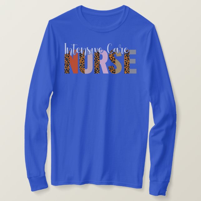 Camiseta Intensive Care Nurse Leopard Print ICU Nursing (Frente do Design)