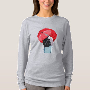 Camiseta Intenso Vermelho Inspiração Japonesa com Sombrinha