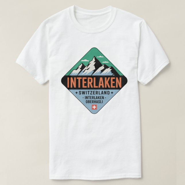 Camiseta Interlaken Suíça Montanha Badge (Frente do Design)