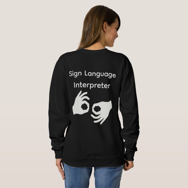 Camiseta Intérprete de Língua de Sinais Mulher Preta (Parte Traseira Completa)