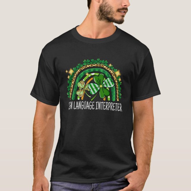 Camiseta Intérprete de linguagem de sinais Rainbow Lucky Ru (Frente)