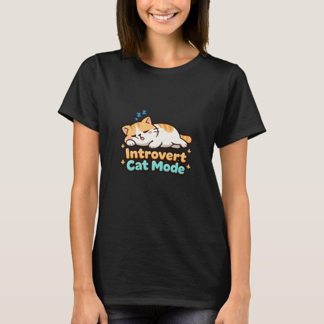 Camiseta Introvert Cat Mode Funny  (Frente)