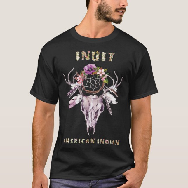 Camiseta Inuit American Indian Tribe BOHO Floral Skull Retr (Frente)
