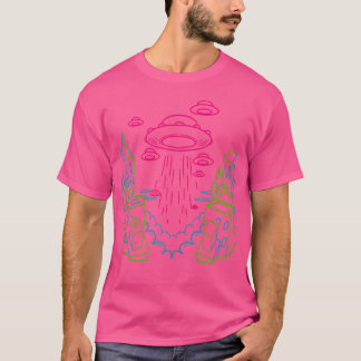 Camiseta Invasão Ufo Mínimo Arte Engraçado Rave Techno Edm