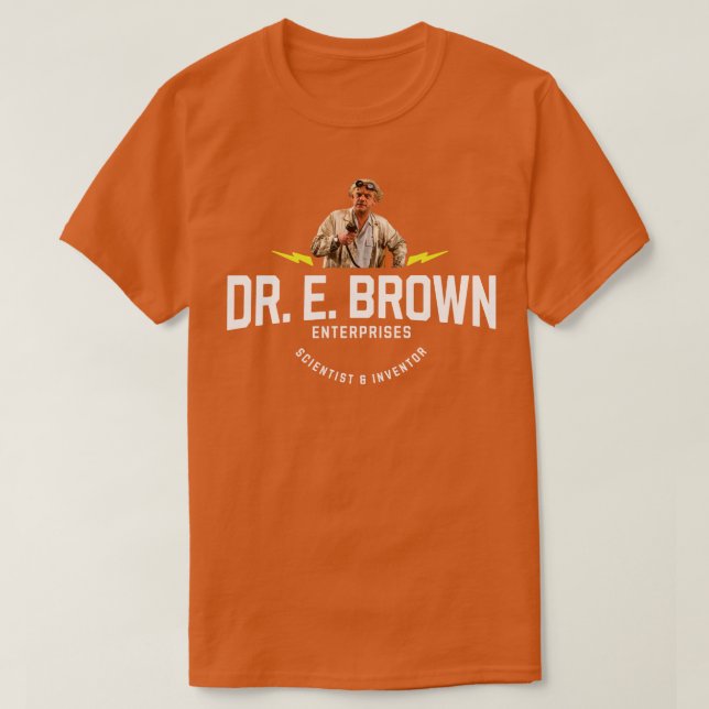 Camiseta Inventor cientista da Dr. E Brown Enterprises (Frente do Design)