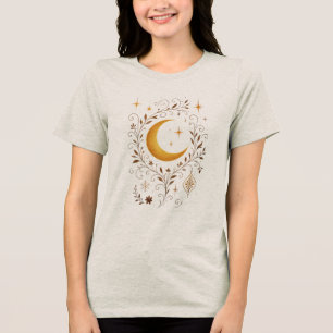 Camiseta Inverno Celestial Místico Lua e Dourado Fantasia