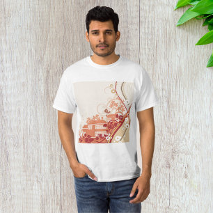 Camiseta Inverno de Ilustração de Casa Floral e Padrão Natu
