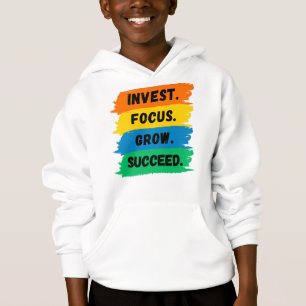 Camiseta Invest, Foco, Crescer, Slogan motivacional bem-suc