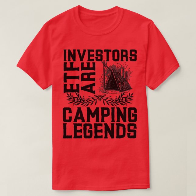 Camiseta Investidores da ETF acampando lendas em tendas (Frente do Design)