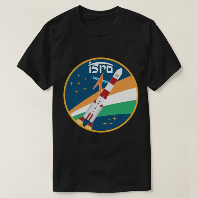 Camiseta Investigação Espacial Indiana ISRO Desenho do Espa (Frente do Design)