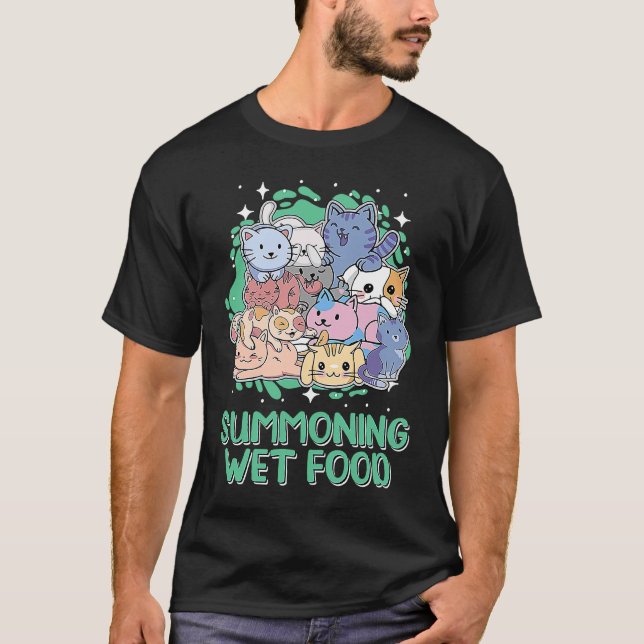 Camiseta Invocando Comida Molhada  Gato  Humor Gatinho Mãe  (Frente)