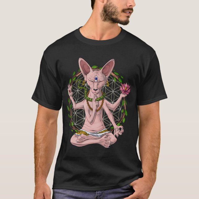 Camiseta Ioga com Gato Sphynx (Frente)