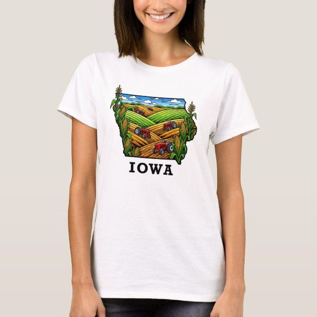 Camiseta Iowa State Tattoo Style Cornfields Farmland (Frente)