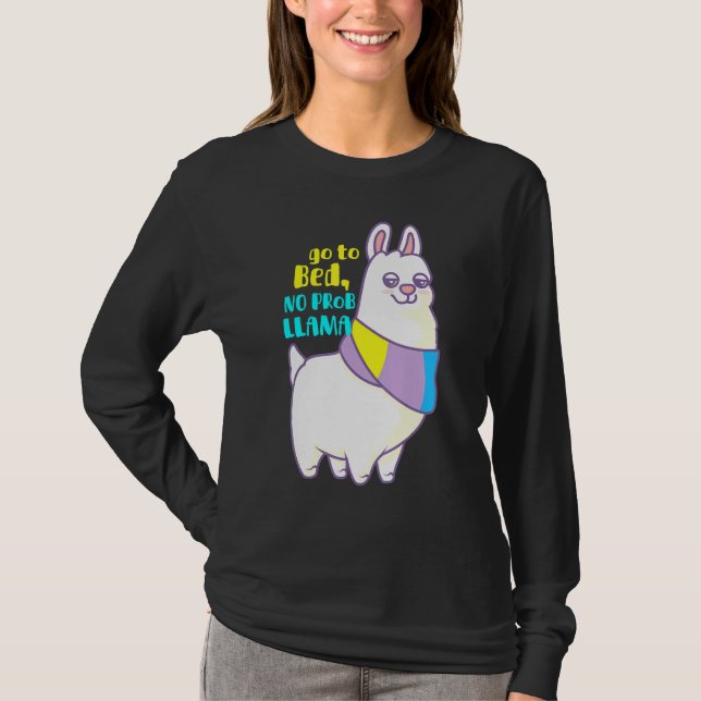 Camiseta Ir Para A Cama Sem Probllama Cute Llama Pajama (Frente)
