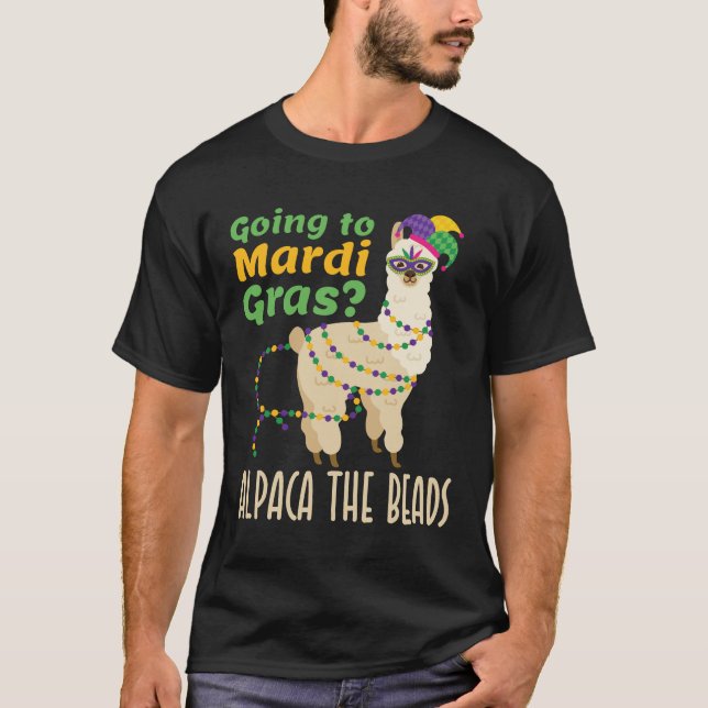 Camiseta Ir para Mardi Gras Alpaca as Miçangas (Frente)