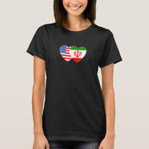 Camiseta Irã e EUA Flag Twin Heart para iranianos americano