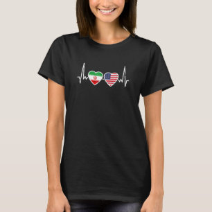Camiseta Irã EUA Coração Bateando Bandeira Iraniano-America