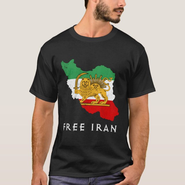 Camiseta Irã: Mapa Do Leão Sun Sem Espada Do Irã Apoio À (Frente)