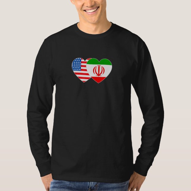 Camiseta Iran and USA Flag Twin Heart for Iranian Americans (Frente)