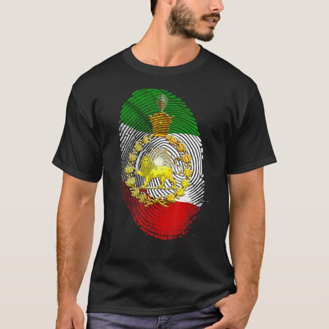Camiseta Irans Flag com Pahlavi Crown e impressão digital (Frente)