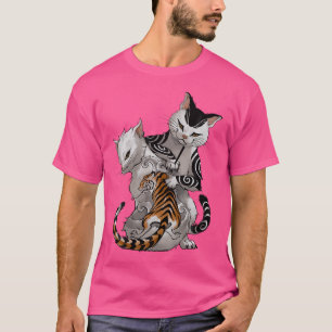 Camiseta Irezumi Cat Artist Com Tradicional Japonês Tatto