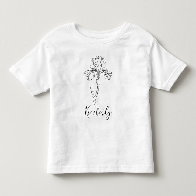 Camiseta Íris de fevereiro personalizada com nome Flor de N (Frente)