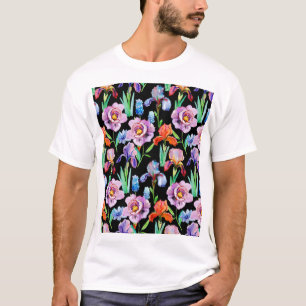 Camiseta Iris Peony Watercolor Padrão Floral