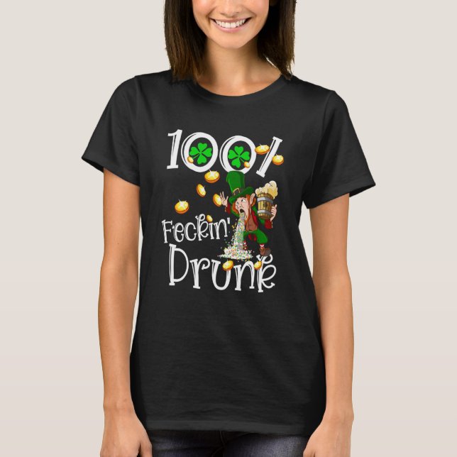 Camiseta Irish 100 Feckin Drunk Leprechaun Puking Drink Pat (Frente)
