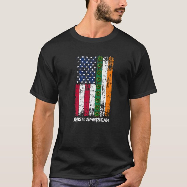 Camiseta Irish American Flag 4 Leaf Clover St. Patrick's Da (Frente)