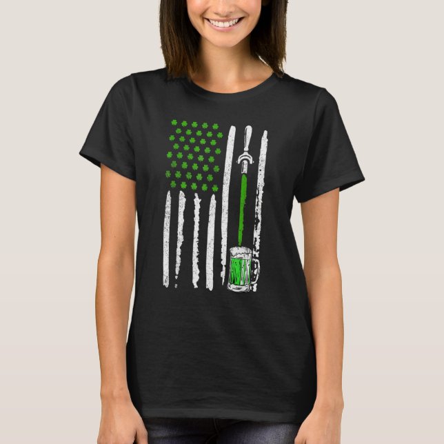 Camiseta Irish American Flag Draft Beer Shamrock St Patrick (Frente)