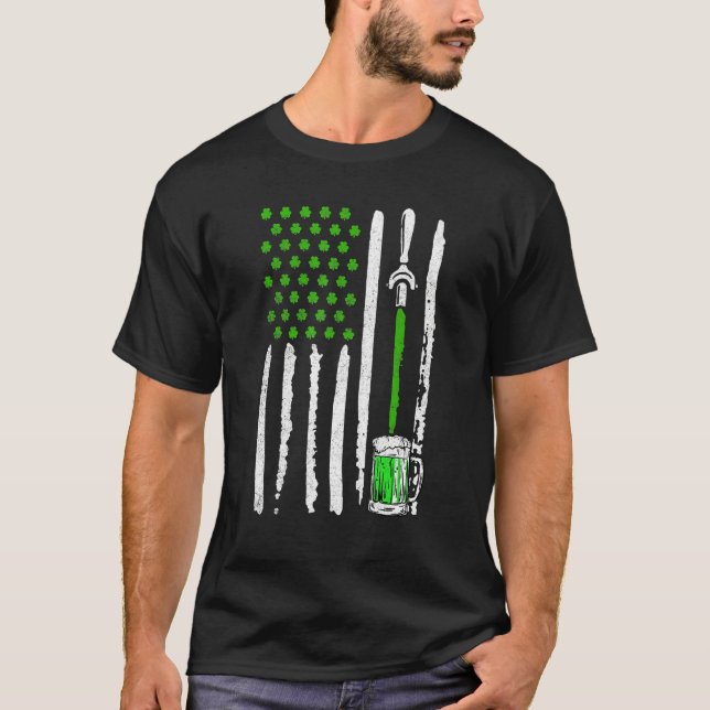 Camiseta Irish American Flag Draft Beer Shamrock St Patrick (Frente)
