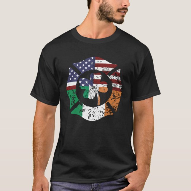 Camiseta Irish American Flag Firefighter St Patricks Day Sh (Frente)
