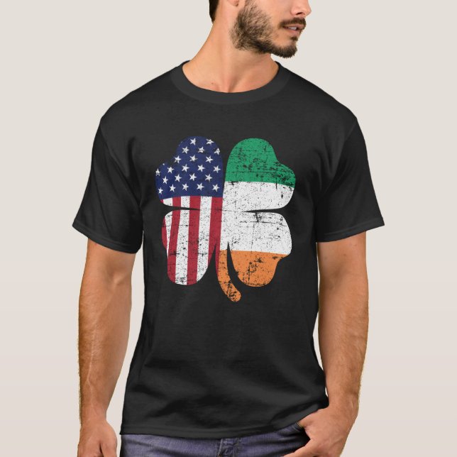 Camiseta Irish American Flag Ireland Shamrock St Patrick s  (Frente)