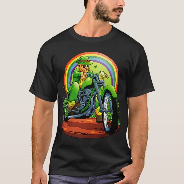 Camiseta Irish Biker Leprechaun Motorcycle Men Rainbow Pat (Frente)