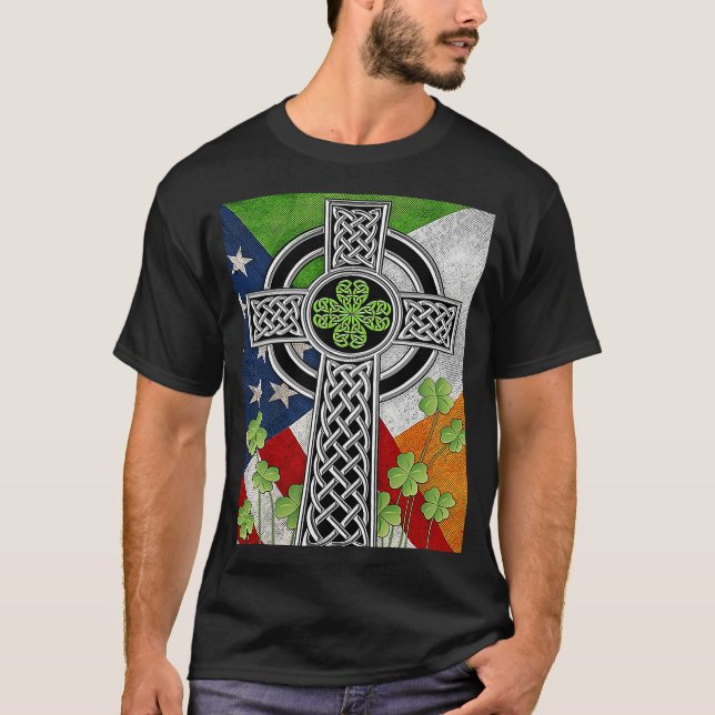 Camiseta Irish Celtic Knot Cross American Flag USA (Frente)